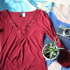 Red Lace Up Shirt